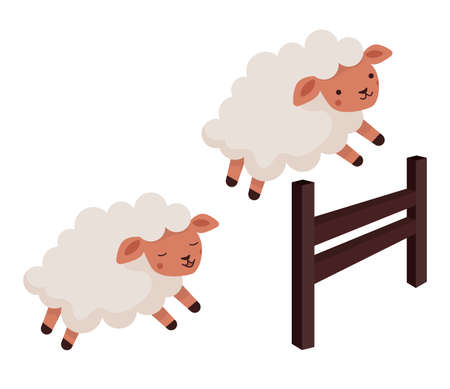 Sheep jump over the fenceのイラスト素材