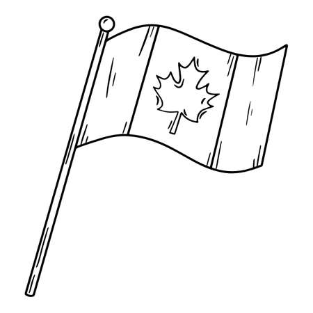 Canadian flag with maple leaf, linear iconのイラスト素材