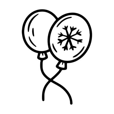 Festive Christmas balloons with snowflake linear vector icon in doodle styleのイラスト素材