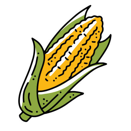 Maize Corn linear cartoon vector icon in doodle styleのイラスト素材
