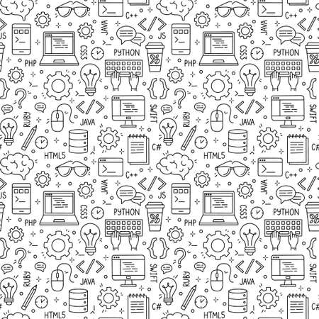 Vector seamless pattern with programming and developersのイラスト素材