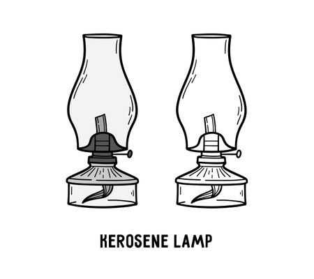Kerosene table lamp with wick and vintage glass lantern iconのイラスト素材