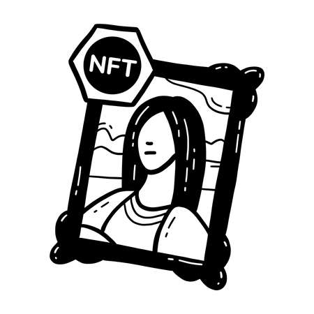 NFT painting and art doodle icon. Owning a portrait of Mona Lisaのイラスト素材