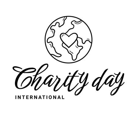 International Charity Day on September 5 logo with a planet and a heartのイラスト素材