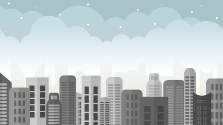 City town cartoon landscape concept. Modern skyscrapers with evening sky and stars, illustration vector.のイラスト素材