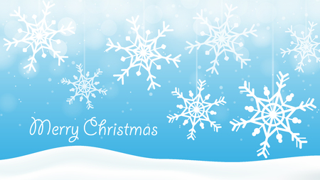 Snow flakes cartoon decorative on white blue bokeh background, vector illustration. Card invitation holiday season of winter time concept.のイラスト素材