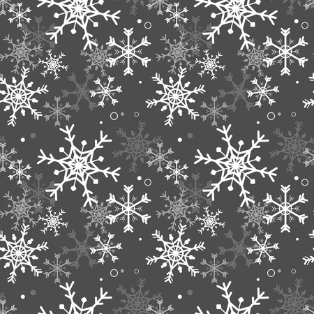 Snowflake seamless pattern illustration design on dark gray background,vector. Christmas paper warpping decoration concept. Repeat shine white and gray snow cartoon abstract background.のイラスト素材