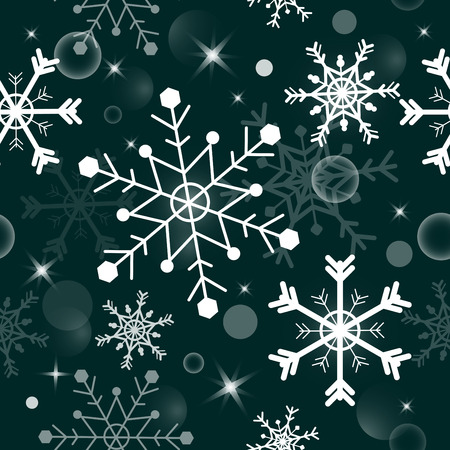 Snowflake shape seamess pattern background design illustration,vector.Christmas holiday season concept.Shiny crystal snow and light on dark green blue background.Wallpaper,gift warpping,web,paper art template.のイラスト素材