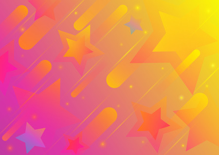Abstract geometric gradient colorful background illustration design,vector.Futuristic summer color tone concept.Stars,circle,motion graphic elements on pink yellow gradient background.Creative template for web,magazine,poster,flyer,banner,landing page.のイラスト素材
