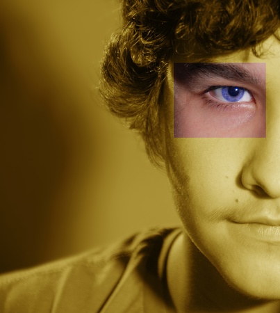 Portrait of the young guy with blue eyesの写真素材