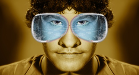 The computer genius in virtual glassesの写真素材