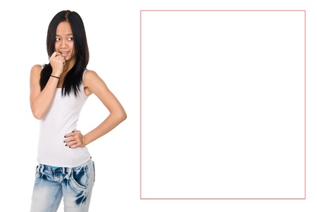The Vietnamese girl with a finger on lipsの写真素材