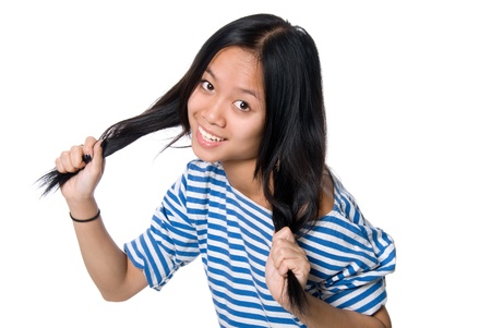 Cheerful Asian girl,isolated on white backgroundの写真素材