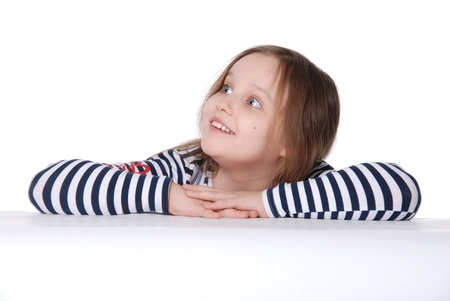 Portrait of smiling girl isolated on white backgroundの写真素材