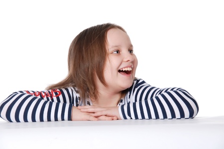 Portrait of smiling girl isolated on white backgroundの写真素材