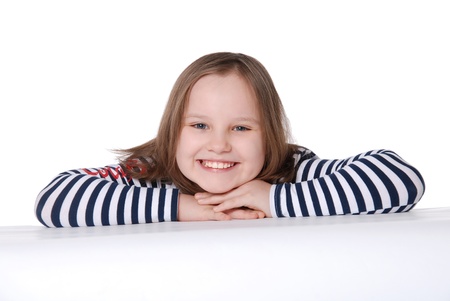 Portrait of smiling girl isolated on white backgroundの写真素材