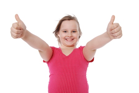Portrait of the smiling girl isolated on white backgroundの写真素材