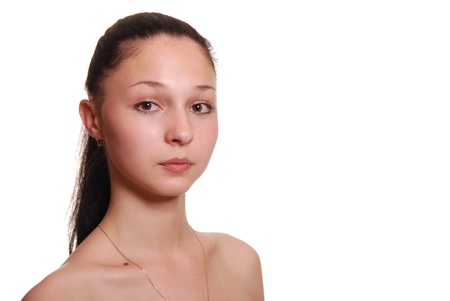 Portrait  of the happy young woman, isolated on a white backgroundの写真素材
