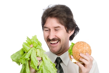 The man has chosen salad.Choice of the vegetarianの写真素材