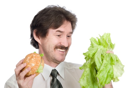 The man has chosen salad.Choice of the vegetarianの写真素材