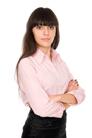 Portrait of business girl with arms crossed.Isolated on whiteの写真素材