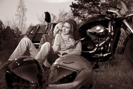 Smiling couple on motorcycle.
の写真素材