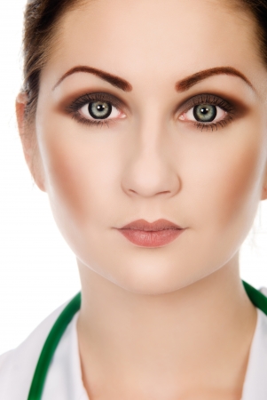 Close-up portrait of doctor of the future. Isolated over white background.の写真素材
