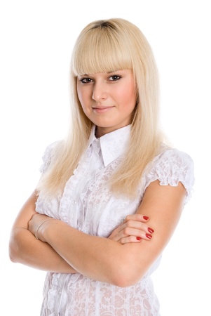 Portrait of a beautiful business girl. Isolated on whiteの写真素材
