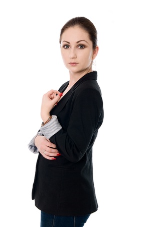 Portrait of a beautiful business woman on white backgroundの写真素材