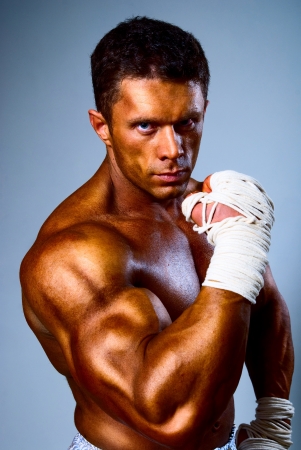 kick-boxer training before fight.の写真素材