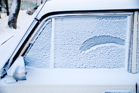 Frost on the car window. Frosty winter dayの写真素材