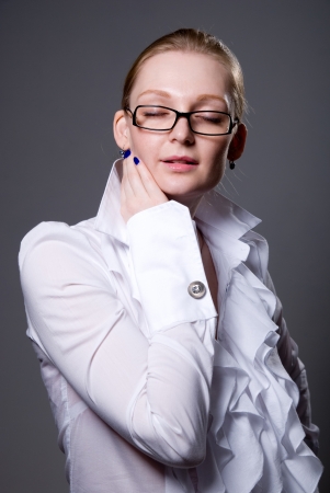 Portrait of a business woman with her eyes closed. Dream of happinessの写真素材