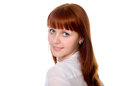 A portrait of a business woman on white background.の写真素材