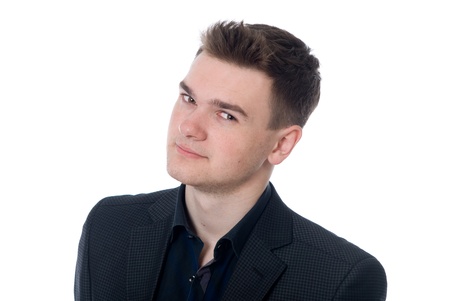 Close-up portrait of a young business man. Isolated on white backgroundの写真素材