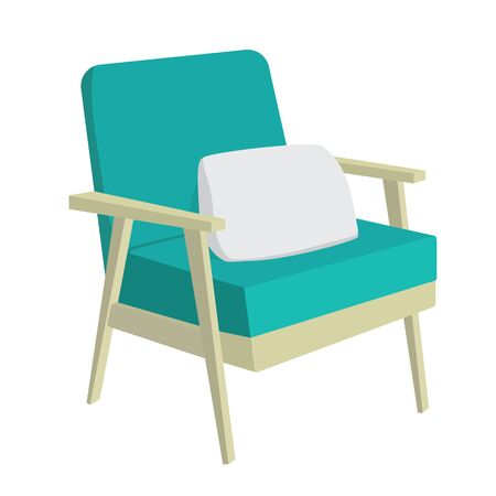3D model of a wooden retro armchair with a green cloth and pillow. Side view. EPS10 Vectorのイラスト素材