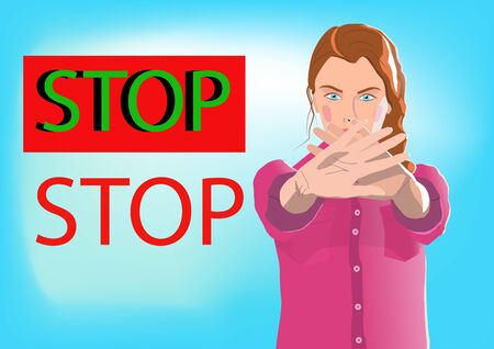 Assertive professional young woman gesturing NO or stop. Denial of gesture vector illustration.のイラスト素材