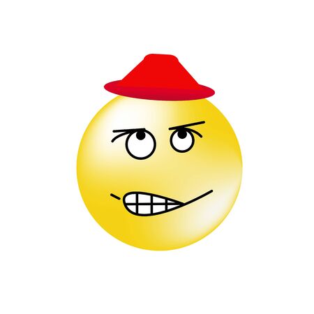 Serious smiley in red hat looking up. Emotional smileのイラスト素材