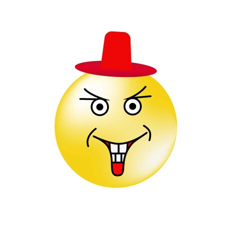 Laughing emoticon in a red hat looking. Emotional smileのイラスト素材