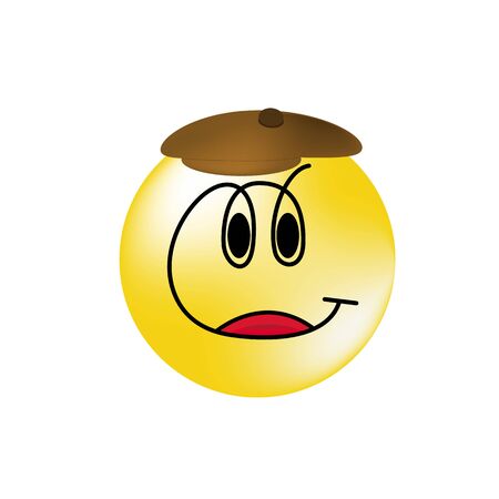 Emotional smiley in a brown cap looking. Smiling smileyのイラスト素材