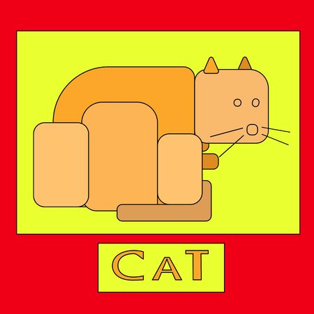 Illustration of an orange unreal cat. Graphic image of an abstract cat on redのイラスト素材