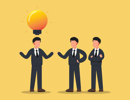 Businessman with idea bulb in spotlight. Business idea concept.light, idea, businessman, business, spotlight, bulb, concept.のイラスト素材