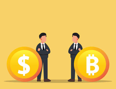 Business people Exchange information bitcoin and dollar.Planning, management, analysis concept.のイラスト素材