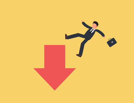 businessman falls from the arrow of decline. The falling of profit, the decline of business success.のイラスト素材