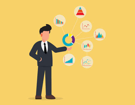 Leader with analyze of business chart. Concept monitoring and statisticsのイラスト素材