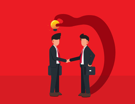 Businessman stealing idea from the other. incorrect choice conceptのイラスト素材