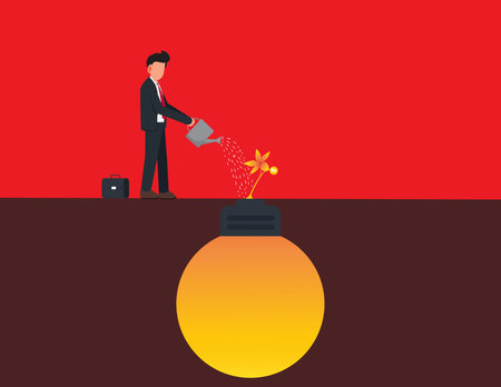 Businessman waters the plant with coins. new business or startup developmentのイラスト素材