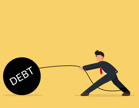 Businessman dragging a weight debt. business concept challenge and obstacleのイラスト素材