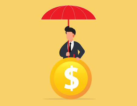 Businessman protect his coin. concept financial  vector illustrationのイラスト素材