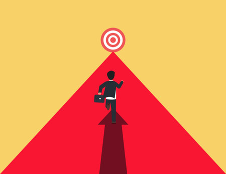 Business man running on an arrow  to the goal. success business conceptのイラスト素材