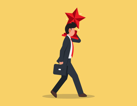 businessman carry  trophy cup for winner as symbol of victory. business successful vector illustration conceptのイラスト素材